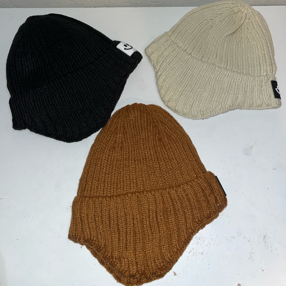 Cozy Knit Beanie Set for Babies - Black, Cream, and Brown